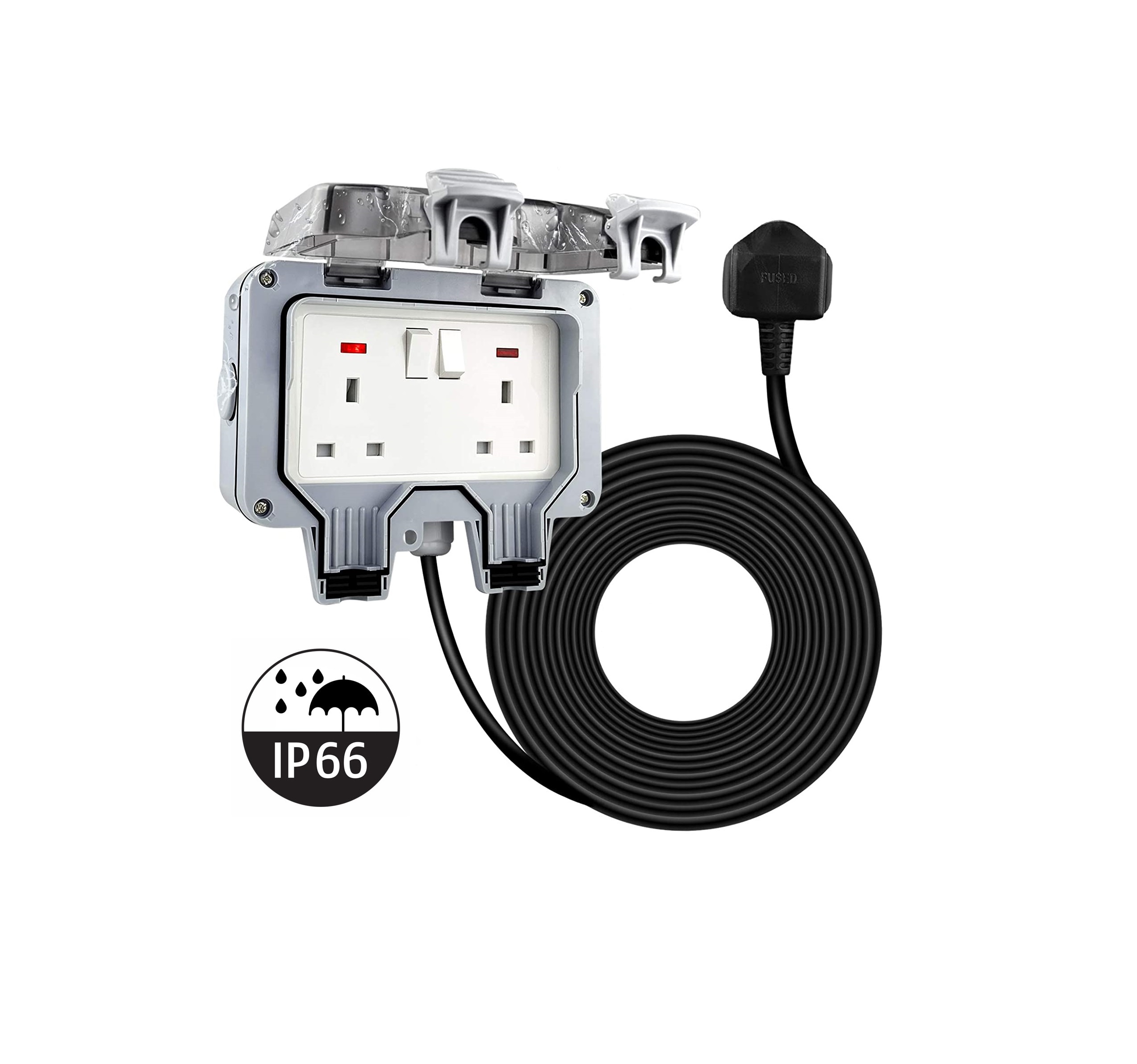 Outdoor Extension Lead Twin Waterproof Mains IP66 2 Socket 25M Or 30M Cable 